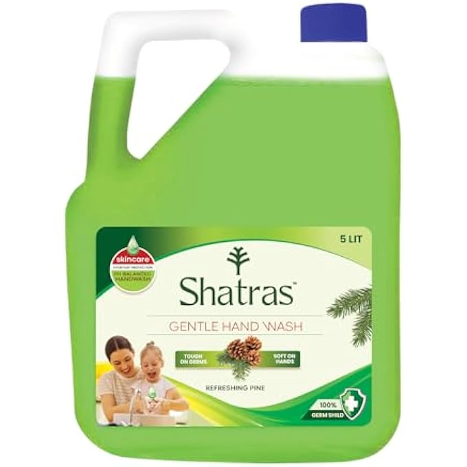 Shatras REFRESH PINE HANDWASH LIQUID REFILL CAN - 5L | ANTIBACTERIAL GERM-PROTECT | PH BALANCED | SOFT ON HANDS | REFRESHING AND ENERGIZING | HANDWASH FOR EVERYDAY USE - Image 1